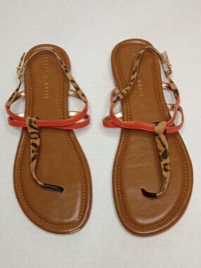 Kelly & Katie Pattiee Leopard Coral Strappy Flat Sandals Women’s 10M